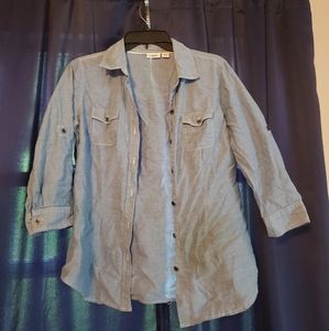 Cato blue jean color blue medium sleeve shirt, button down, size small.